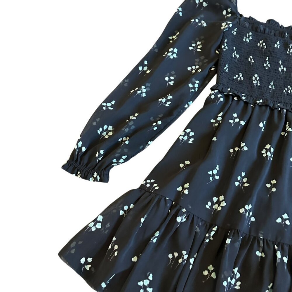 Wilfred Aritzia Tempest Dress Black Aqua Print Long Sleeve Mini Length Size XS - Picture 12 of 15
